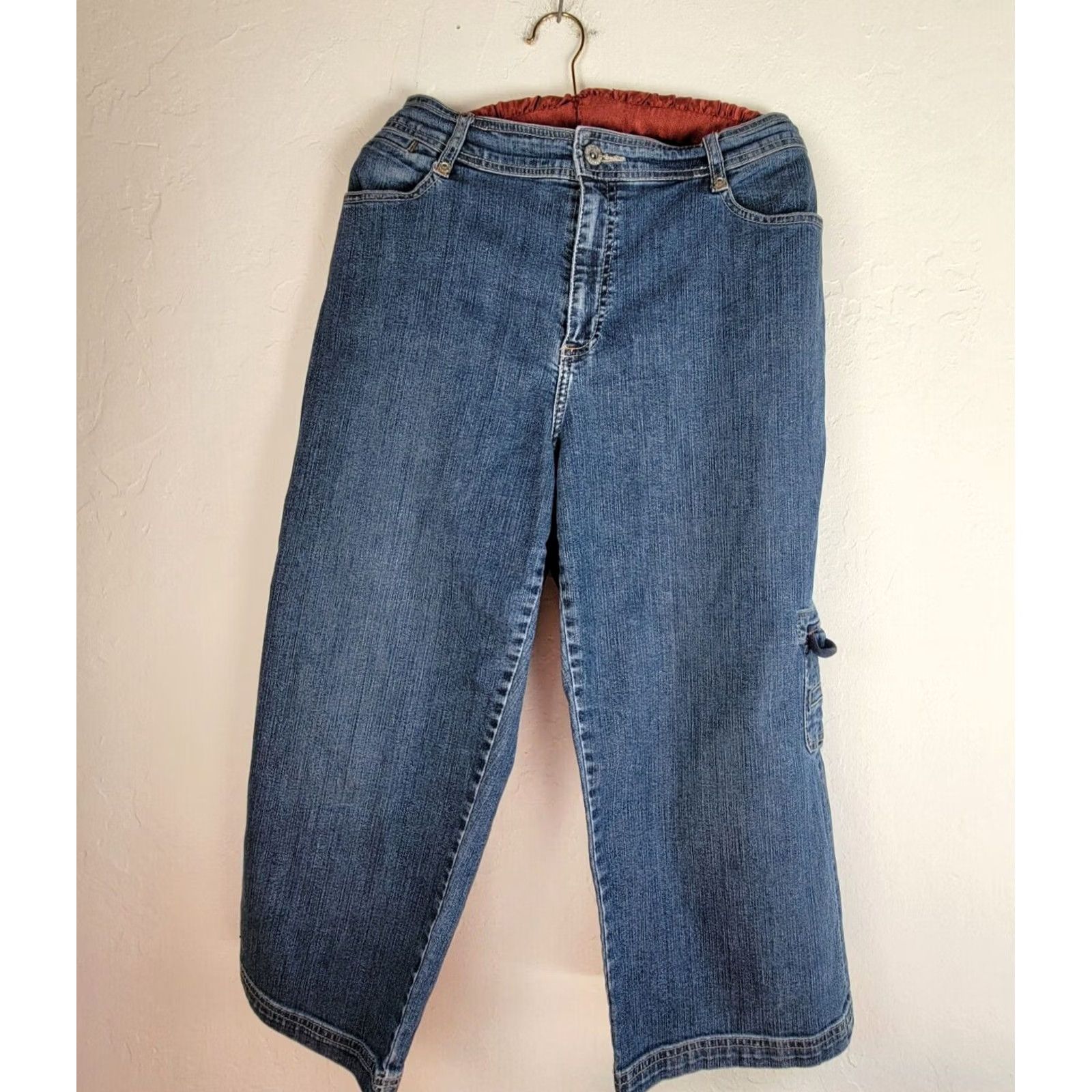 Vintage Chico's Platinum Womens High Rise Denim Wide-Leg Cargo Jeans Size 3 Blue Stretch Size 26" / US 2 / IT 38 - 2 Thumbnail