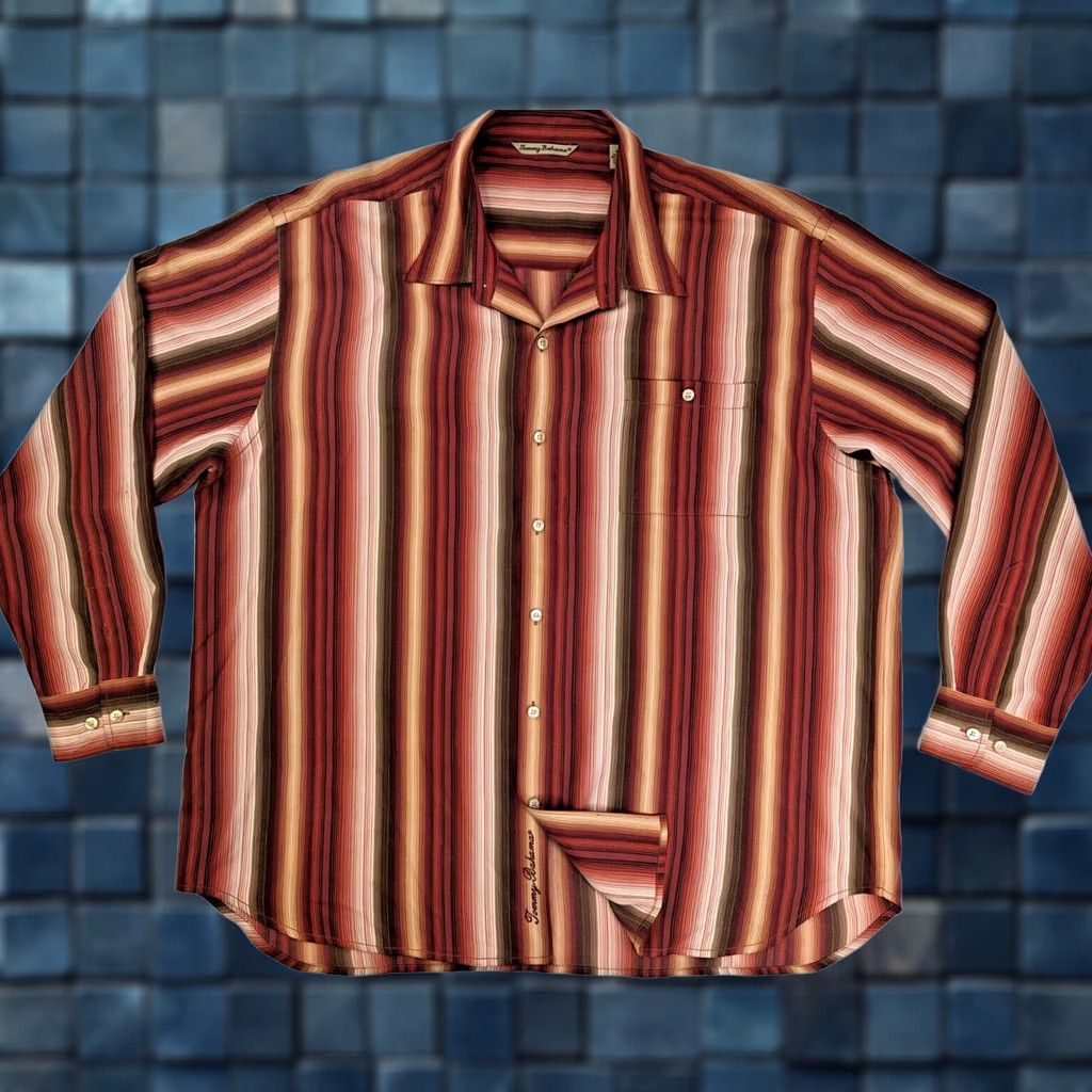 Tommy Bahama Tommy Bahama Shirt Striped Button-Up Men XXL Rust Orange Long Sleeve Silk Button-Down Size US XXL / EU 58 / 5 - 1 Thumbnail