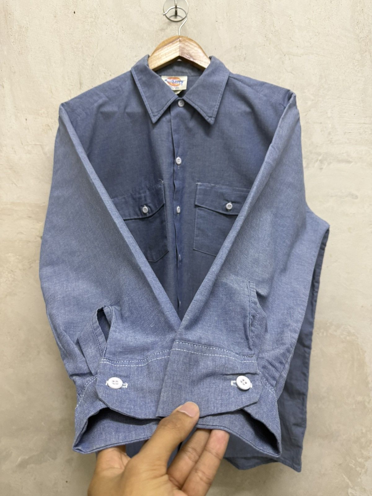 Dickies Vintage 80s Dickies Chambray Mechanic Work Button LS Shirt Size US XL / EU 56 / 4 - 3 Thumbnail