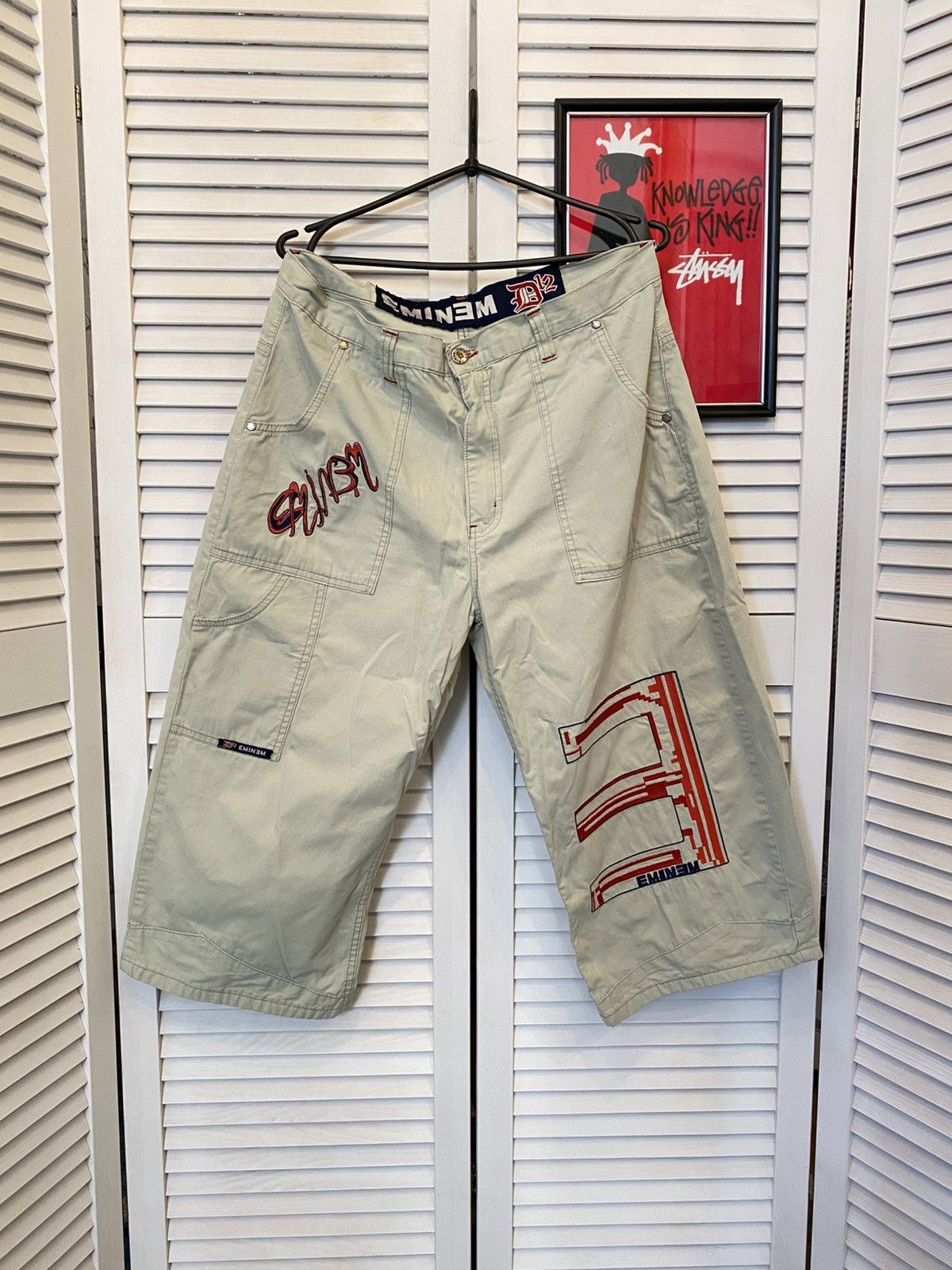 Eminem Vintage Cropped Pants Rap EMINEM Knit Logo Pocket Retro 2s Size US 34 / EU 50 - 1 Thumbnail