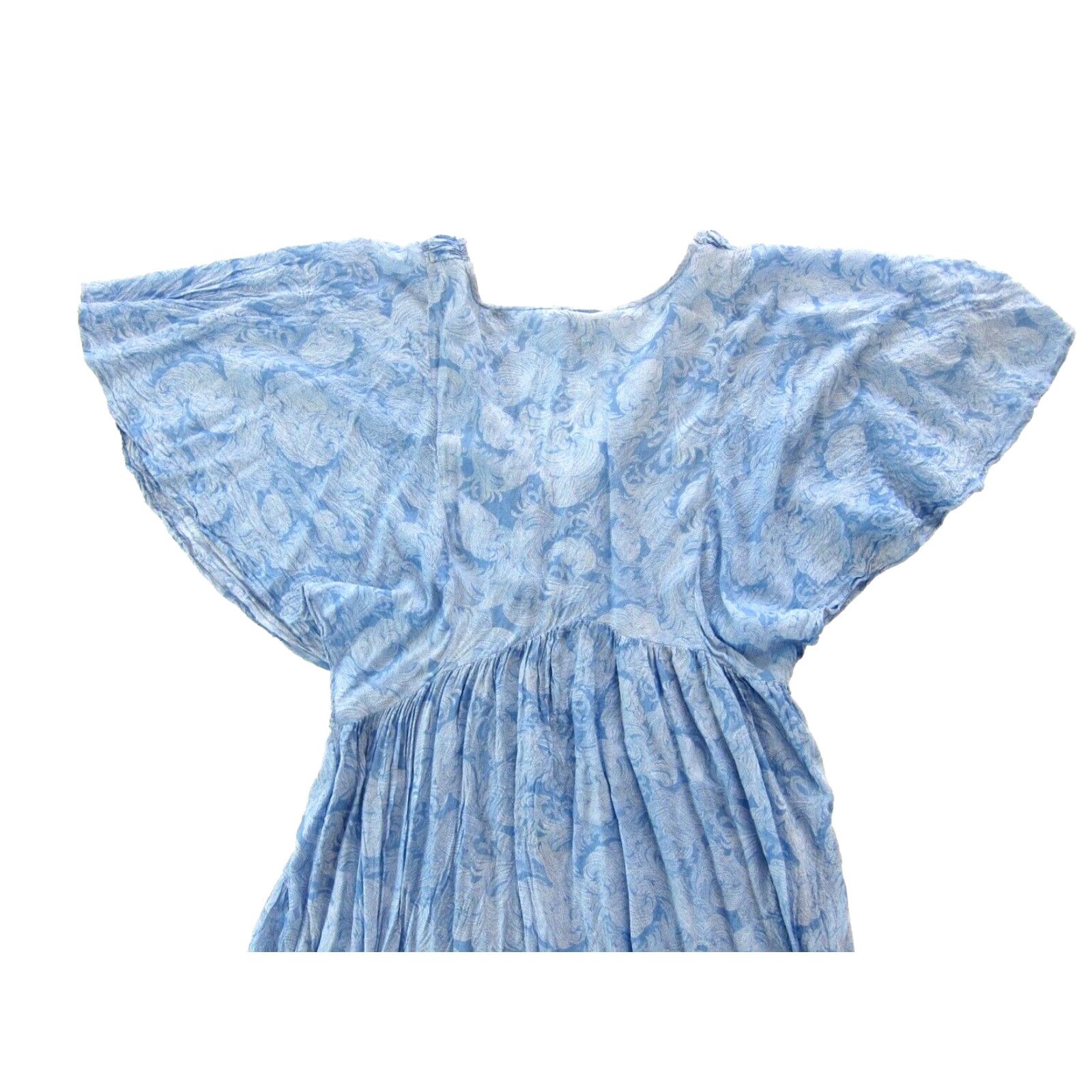 Vintage Hinge 100% Rayon Blue Paisley Floral Flare Sleeve Empire Long Maxi Smock Dress M Size M / US 6-8 / IT 42-44 - 5 Thumbnail