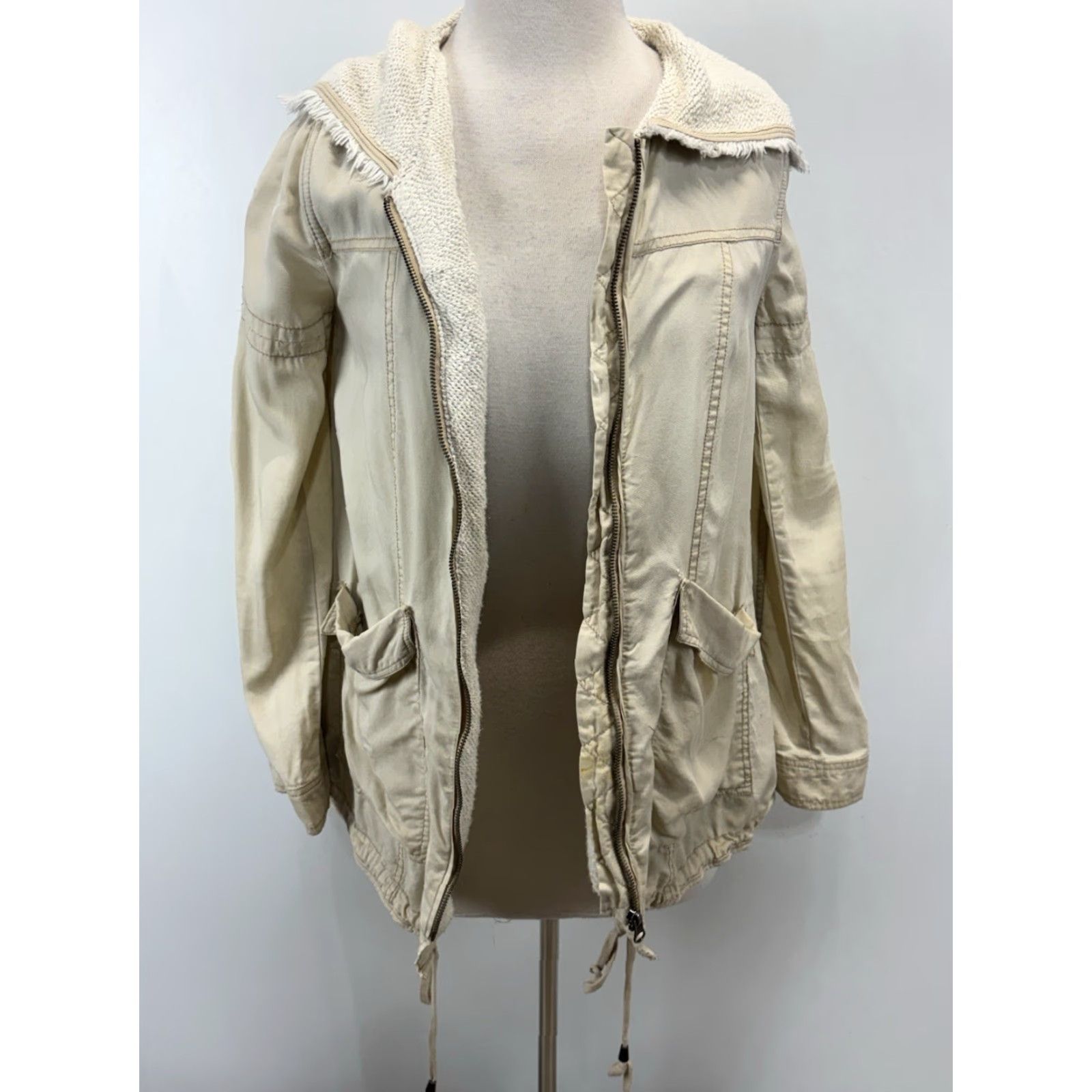 Free People Free People Jacket Adult XS Beige Hooded Lightweight Lined Tencel Utility Bohemian Full Zip Pockets Womens Size XS / US 0-2 / IT 36-38 - 7 Thumbnail