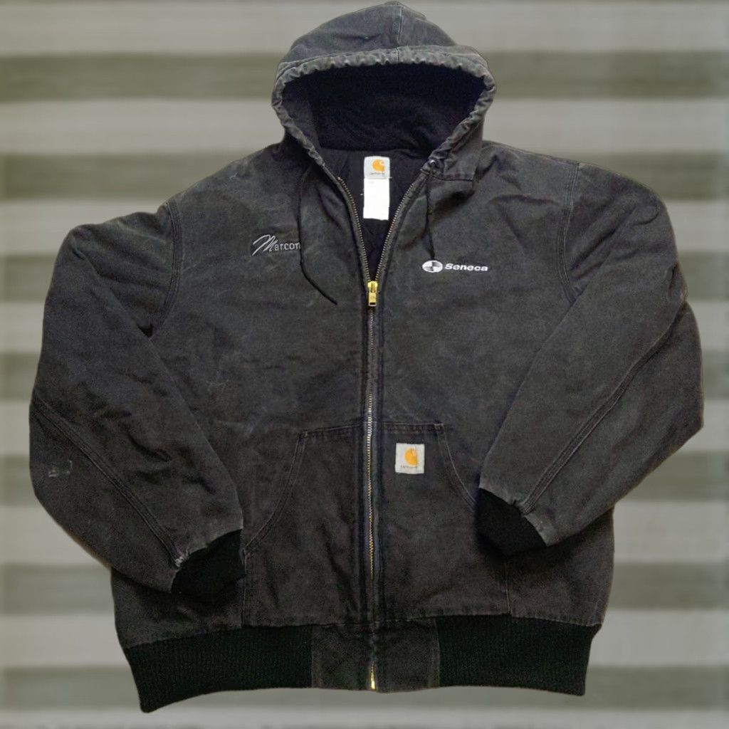 Carhartt VINTAGE Carhartt Jacket Mens 3XLT Black Hooded Full Zip Duck Active Lined USA Bomber Jacket Size US XXL / EU 58 / 5 - 1 Thumbnail