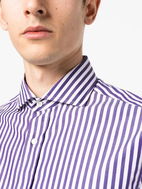 Brunello Cucinelli o1y0526 Striped Shirt in Purple/White Size US S / EU 44-46 / 1 - 2 Thumbnail