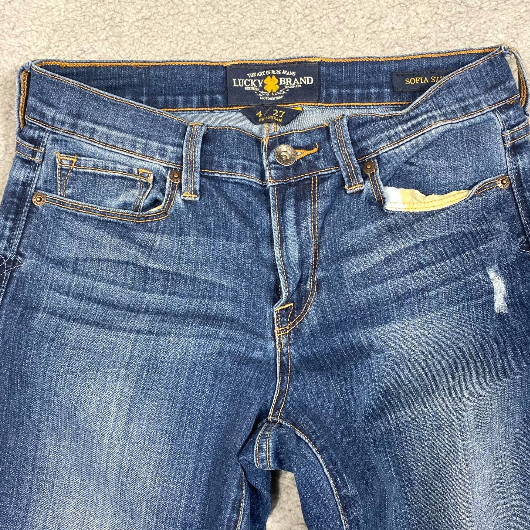 Lucky Brand LUCKY Brand SOFIA SKINNY Jeans Medium Wash Distress w/Ankle Zip Womens Size 27" / US 4 / IT 40 - 6 Thumbnail
