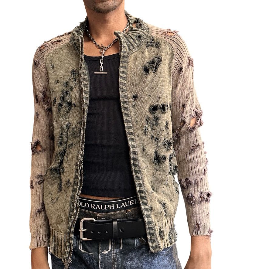Other ASTROBOI* Khaki/Tan Ribbed Grunge Zip Up Sweater - XL Size US XL / EU 56 / 4 - 1 Thumbnail