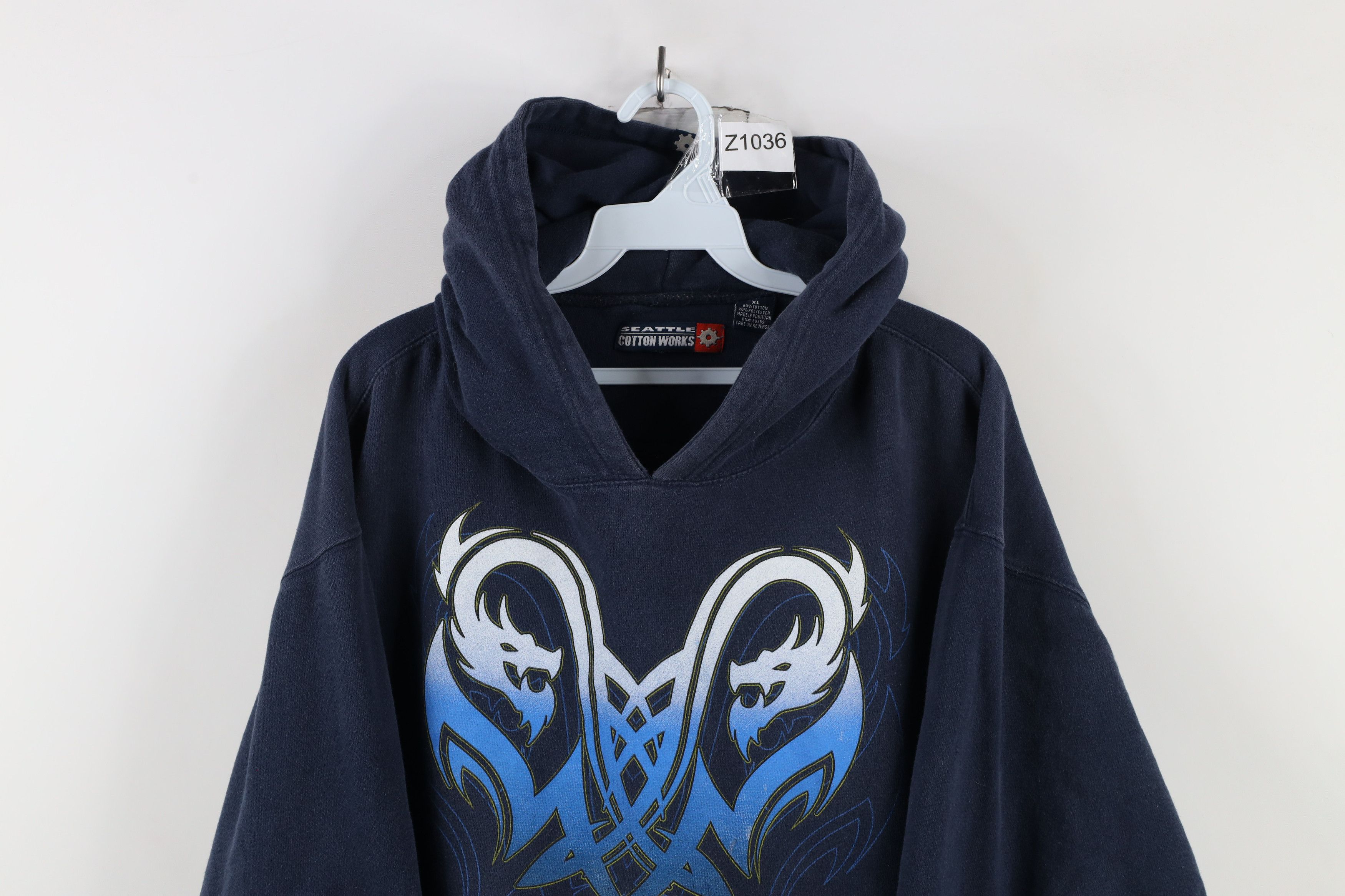 Vintage Vintage Y2K Streetwear Tribal Dragon Hoodie Sweatshirt Blue Size US XL / EU 56 / 4 - 2 Thumbnail
