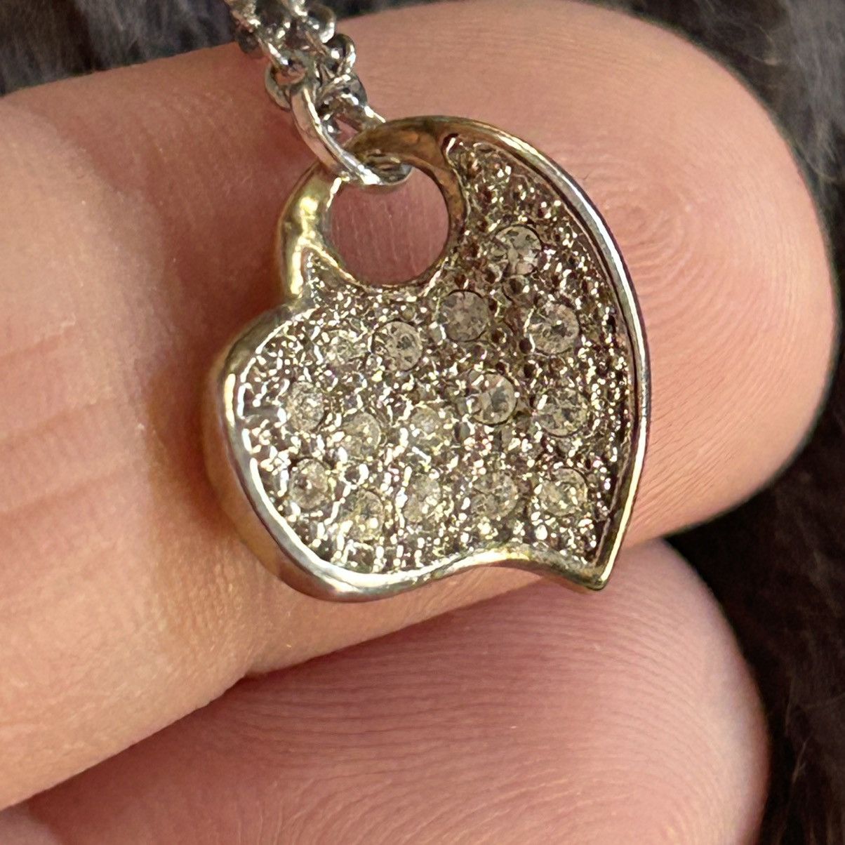 Handmade Handcrafted clear glass stone pave heart pendant necklace Size ONE SIZE - 1 Thumbnail