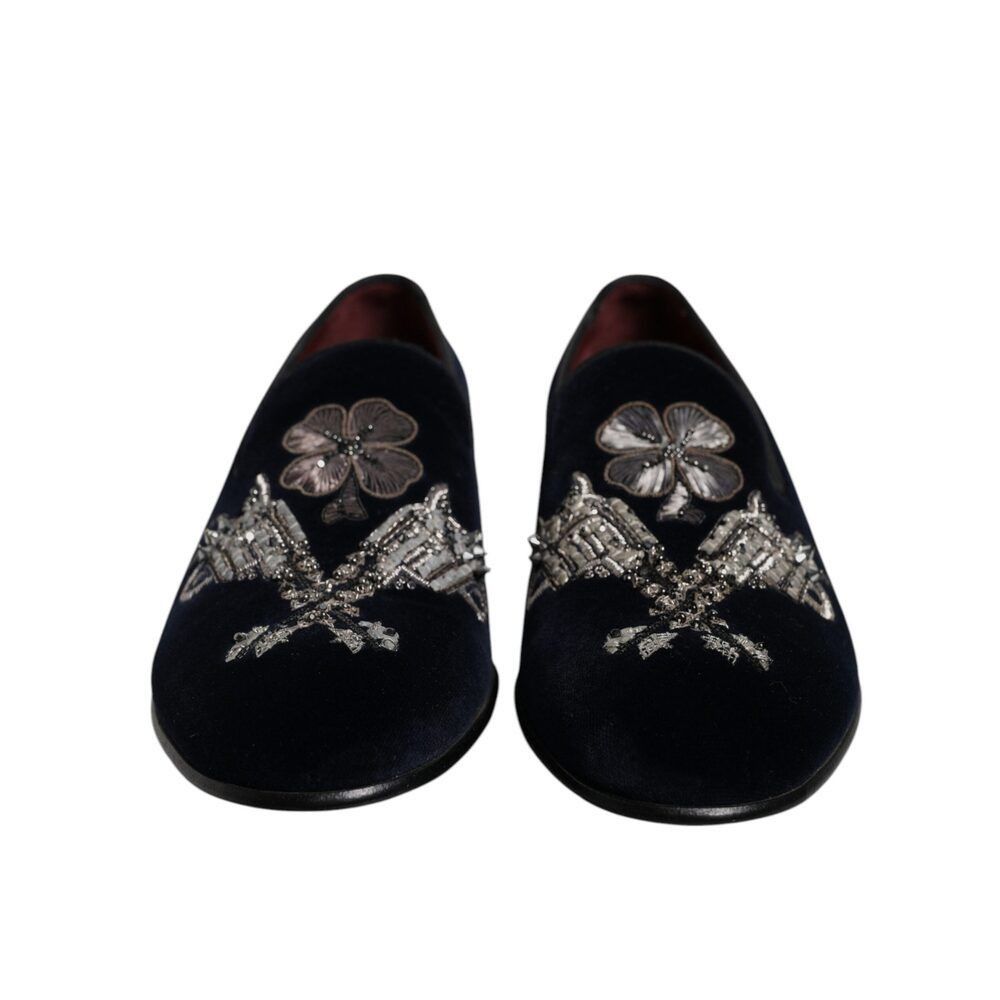 Dolce & Gabbana Dolce & Gabbana Black Velvet Floral Gun Loafers Dress Shoes Size US 8 / EU 41 - 2 Thumbnail
