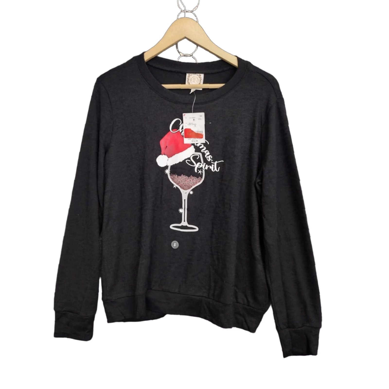 Vintage Women’s Christmas Sweatshirt Long Sleeve M Black Graphic Print Crew Neck Pullover Comfort Casual Modern Holiday Wear Womens Size M / US 6-8 / IT 42-44 - 1 Thumbnail
