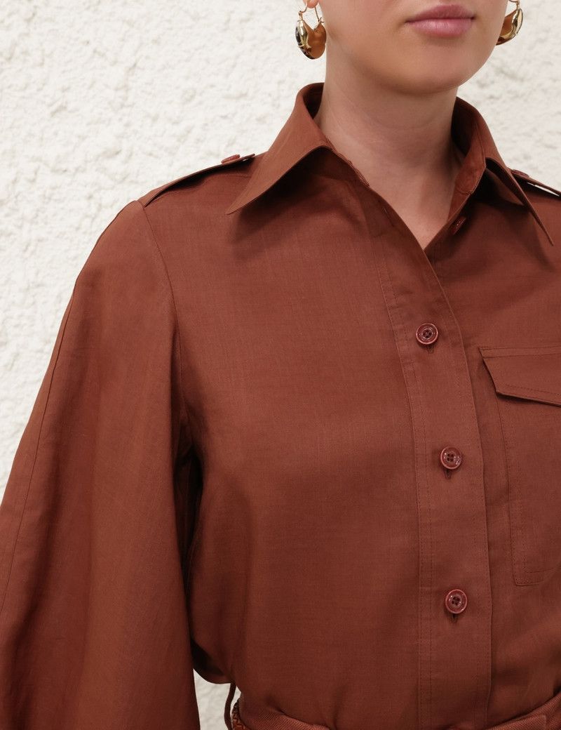 Zimmermann oc11z0226 Illuminate Utility Shirt In Rust Size M / US 6-8 / IT 42-44 - 5 Thumbnail