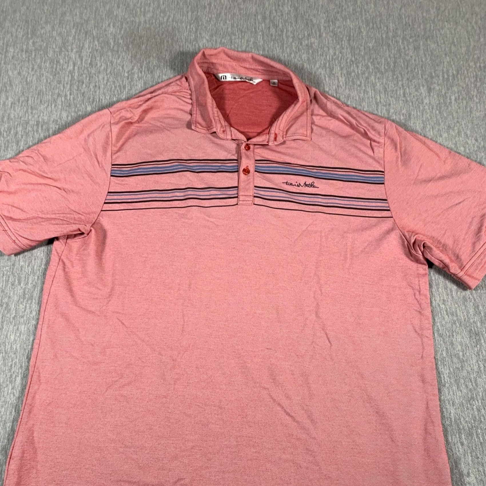 TravisMathew Travis Mathew Polo Shirt Mens XL Pink Stripe Pima Cotton Stretch Golf Size US XL / EU 56 / 4 - 2 Thumbnail