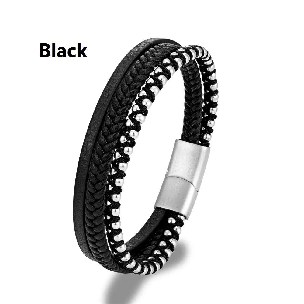 Other Multi-Layer Braided Leather Bracelet Cuff Gift For Him Size ONE SIZE - 5 Thumbnail