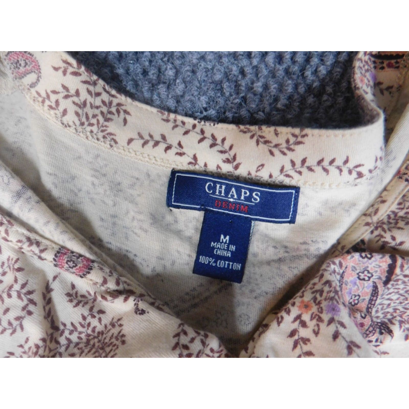 Chaps Chaps Blouse Women's Medium Beige Floral Stretch Top Crew Neck Pullover Casual Button Size M / US 6-8 / IT 42-44 - 5 Thumbnail