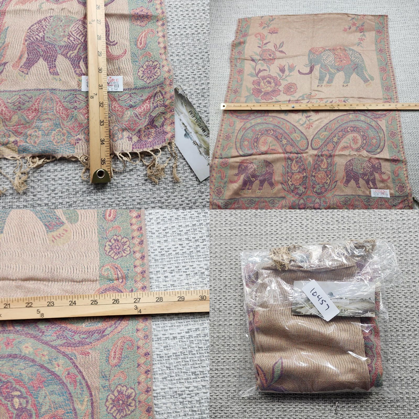 Vintage VINTAGE Jerusalem Shawl Wrap Womens Paisley Elephant Print Cashmere Tan Pink Fringe Tassel Size ONE SIZE - 8 Thumbnail