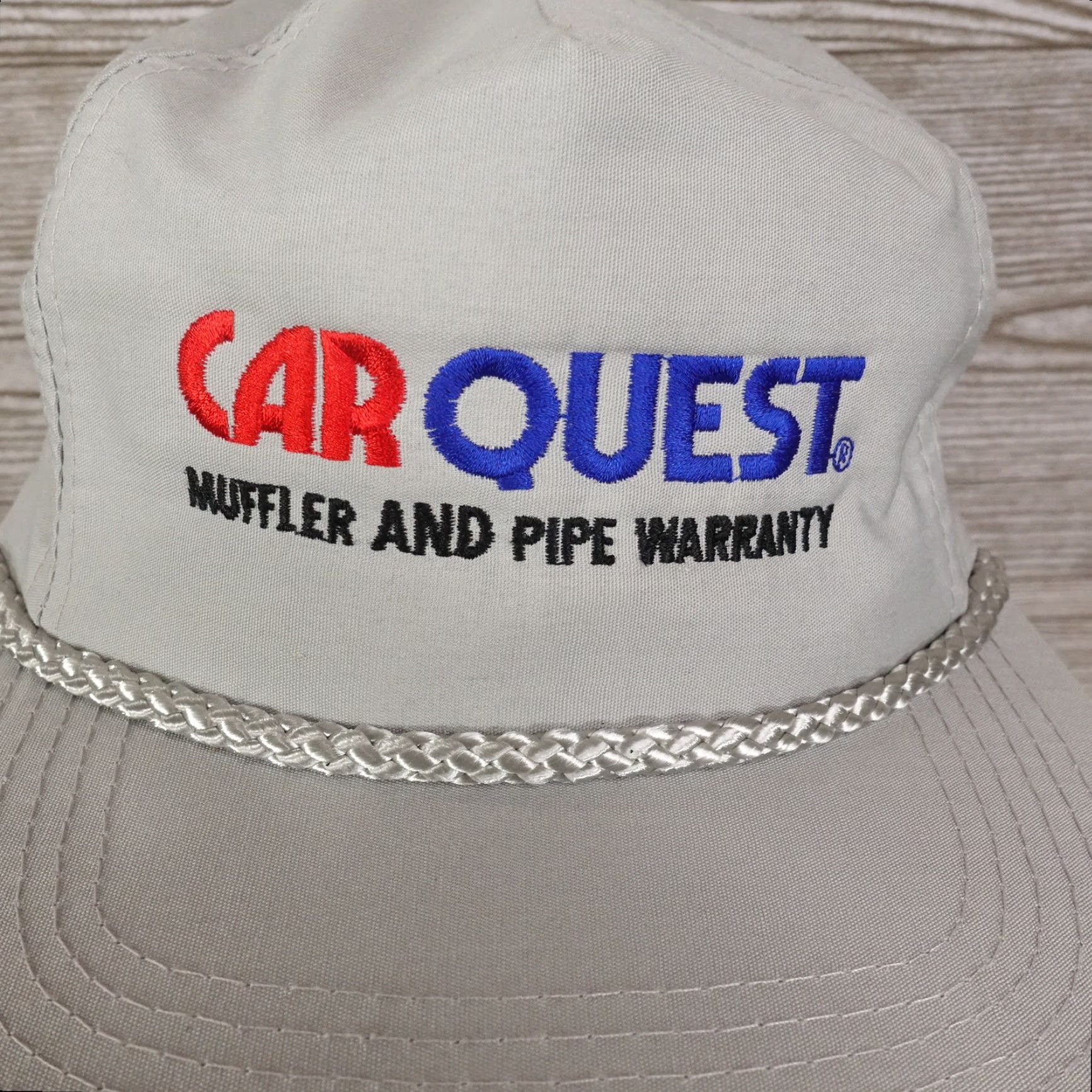 Quest VINTAGE Car Quest Miffler & Pipe Warranty Logo Rope Braid Strapback Hat Cap Trucker Adjustable Gray Unisex Adult Cap Mens Womens Teens 90s Event? Size ONE SIZE - 2 Thumbnail