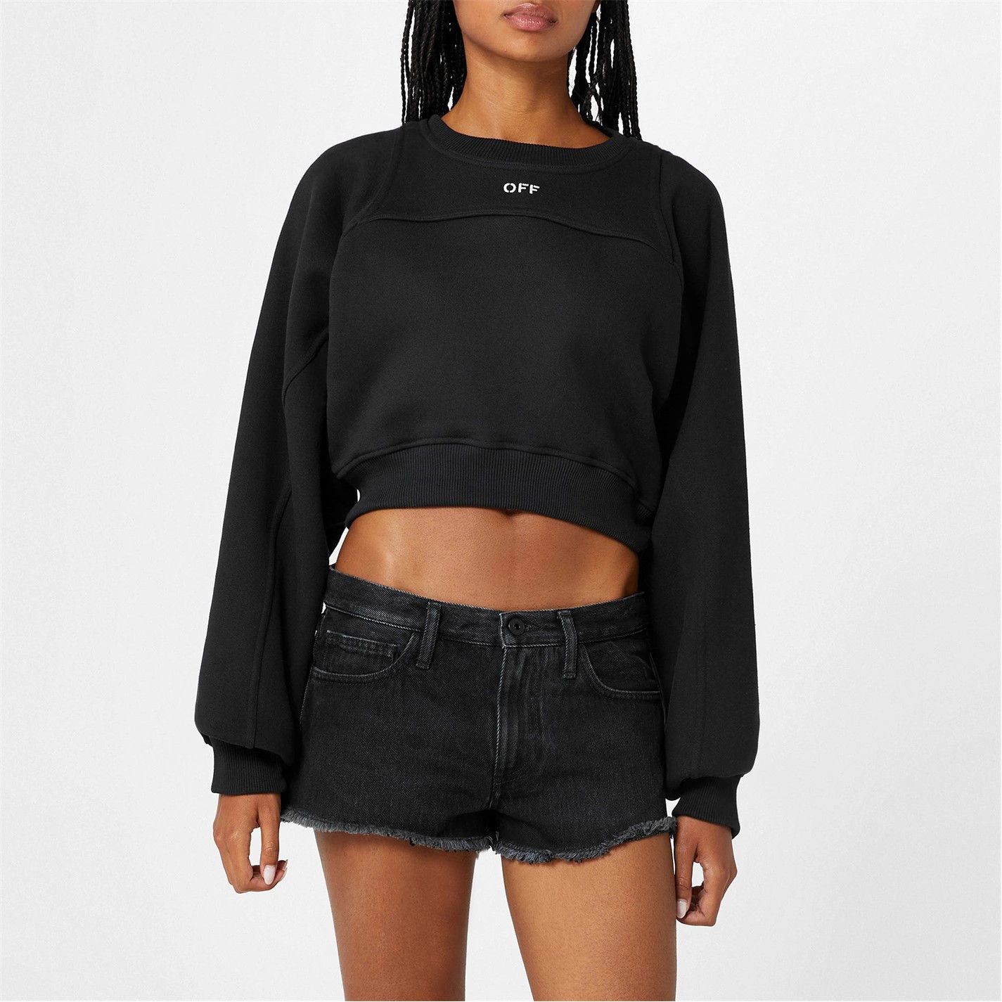Off-White o1g2r1mq1224 Stamp Cropped Crew Sweater in Black Size S / US 4 / IT 40 - 4 Thumbnail