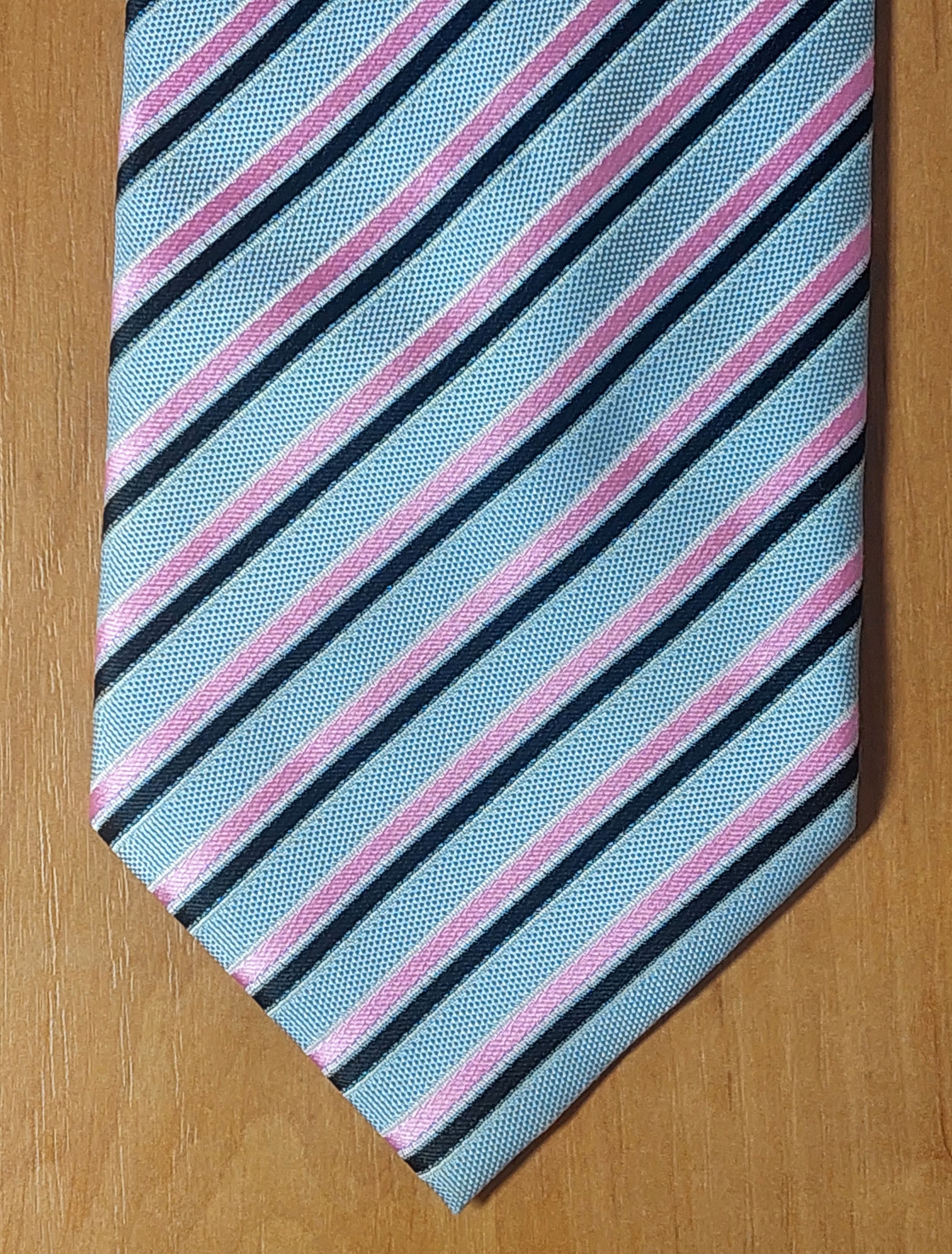Ermenegildo Zegna Ermenegildo Zegna Silk Tie Gray Pink Diagonal Stripe Italy Size ONE SIZE - 6 Thumbnail