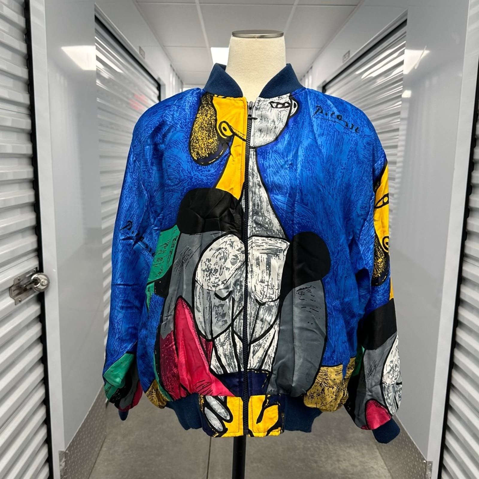 image of Vintage 90's Kocal Picasso Graphic Bomber Jacket in Blue, Women's