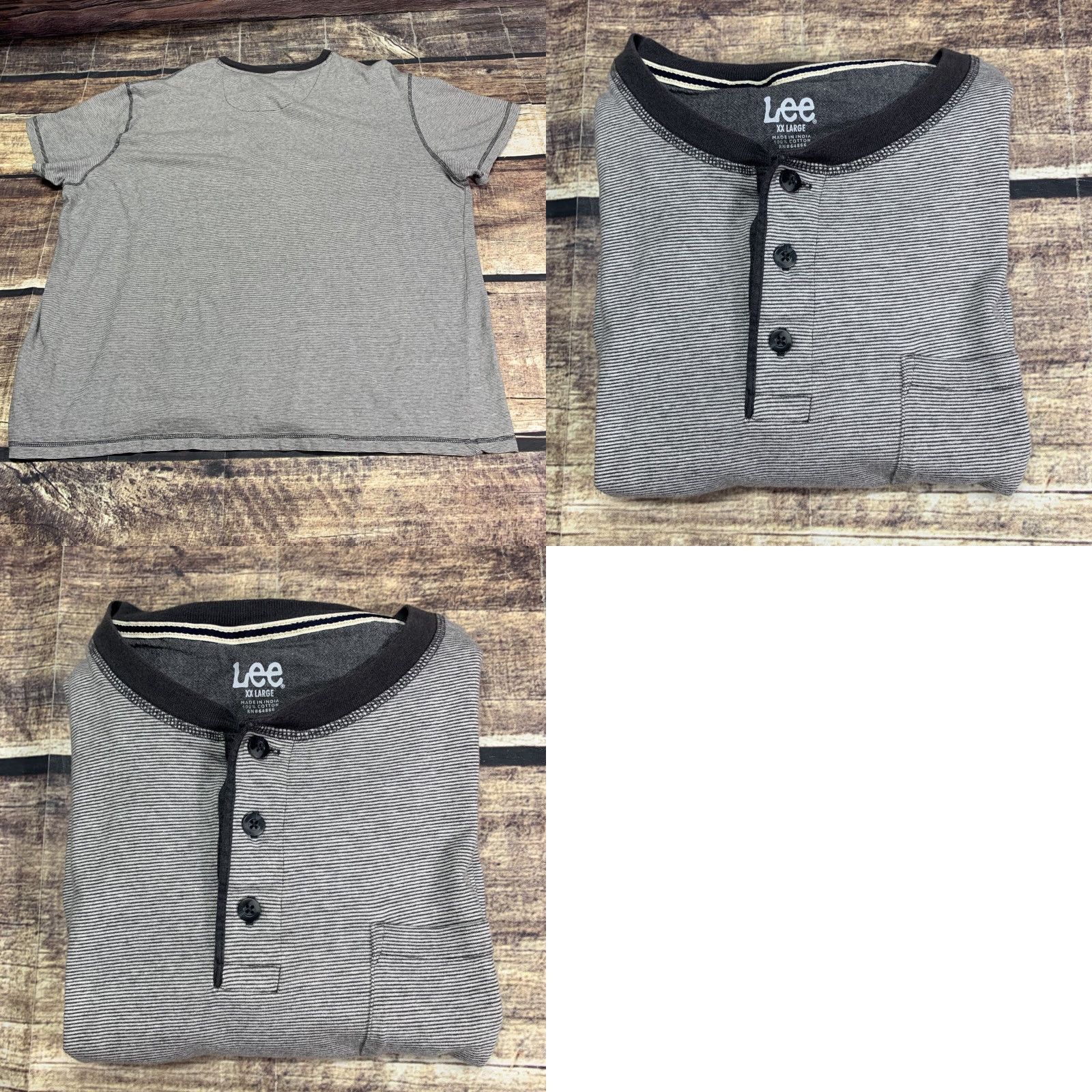 Lee Lee Mens Pullover 3 Button Shirt Gray White Stripe Size XXL Short Sleeve Shirt Mens Regular Size 2XL Gray Striped Casual Workwear Size US XXL / EU 58 / 5 - 8 Thumbnail