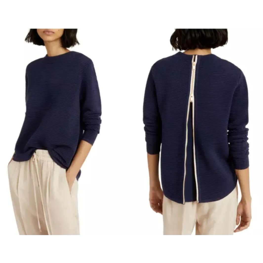 Reiss Reiss Skye Navy Exposed Gold Zipper Textured Sweater Medium Size M / US 6-8 / IT 42-44 - 1 Thumbnail