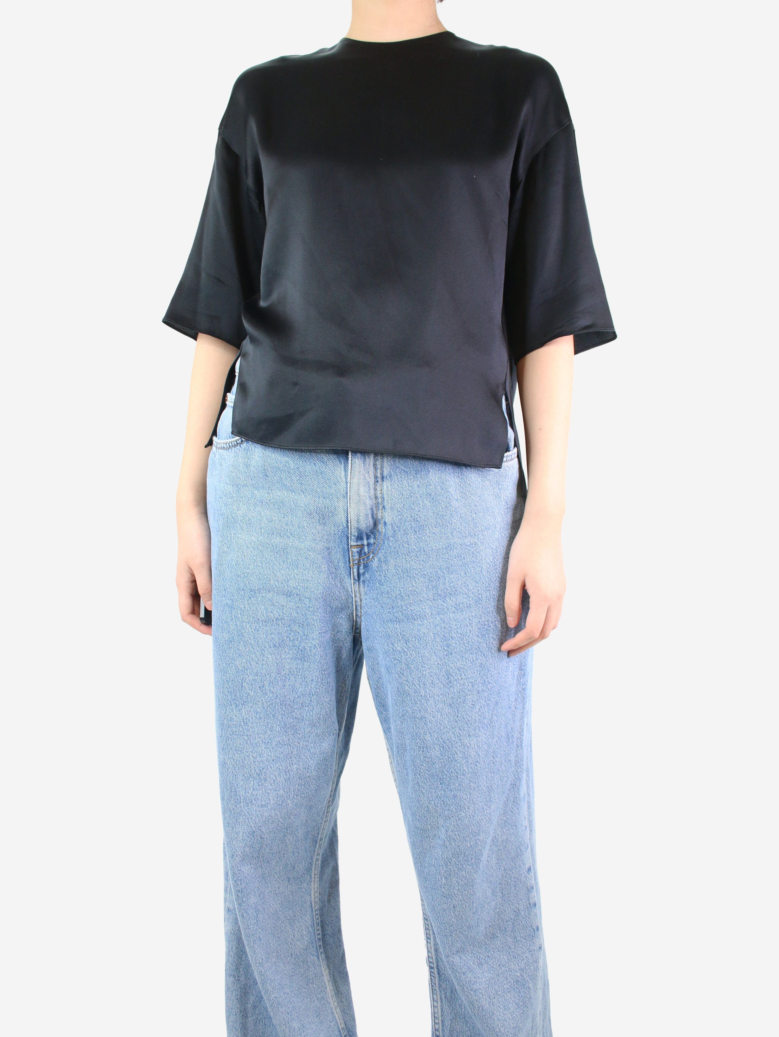 Black silk satin blouse - size XS