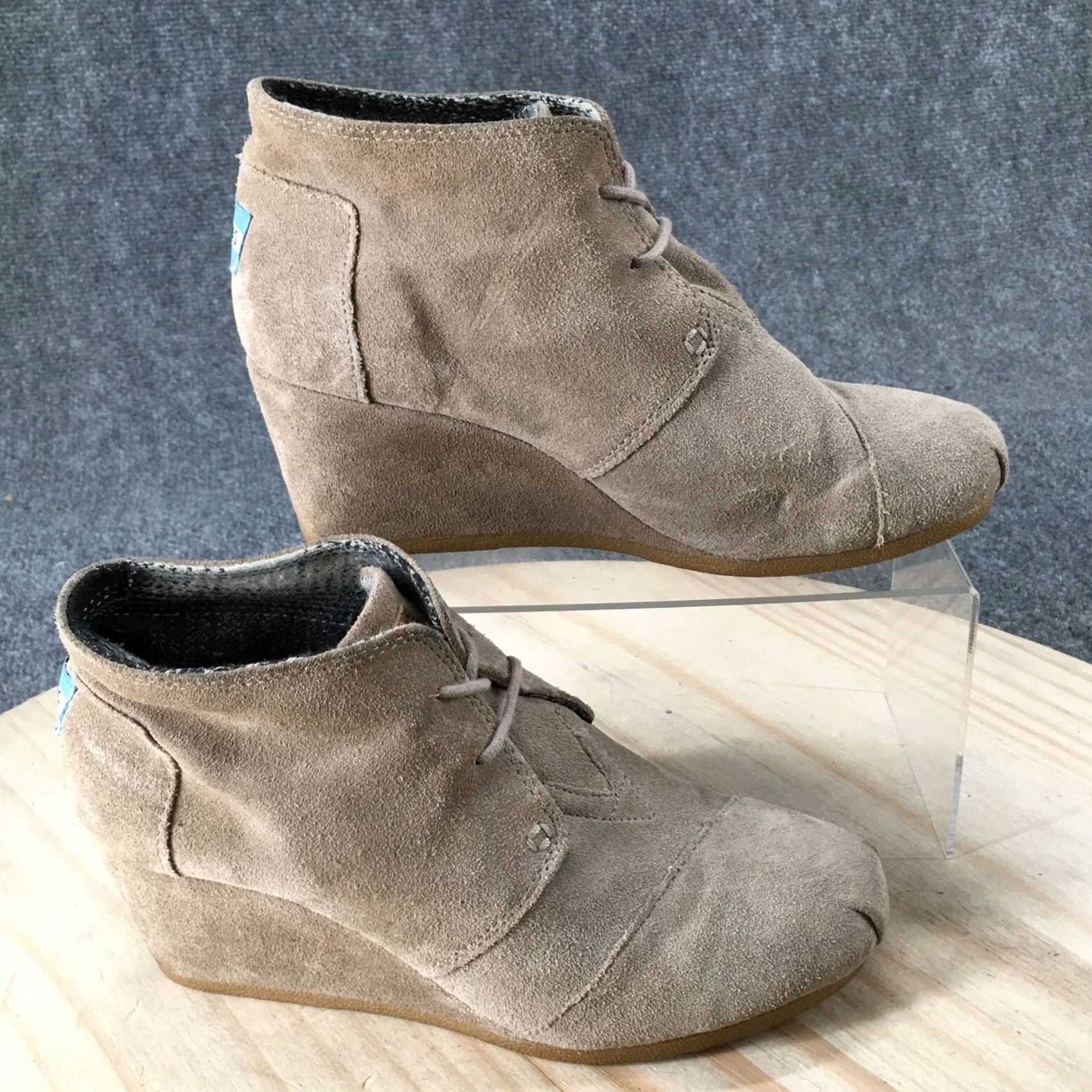 Toms TOMS Boots Womens 8 Desert Ankle Booties Wedge Lace Up Beige Suede Round Toe Size US 8 / IT 38 - 2 Thumbnail