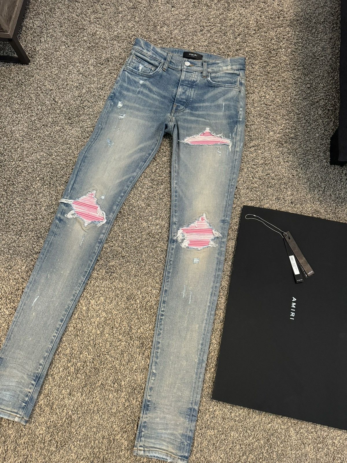 MX1 Amiri Jean Ultra-suede Clay Indigo pink patch