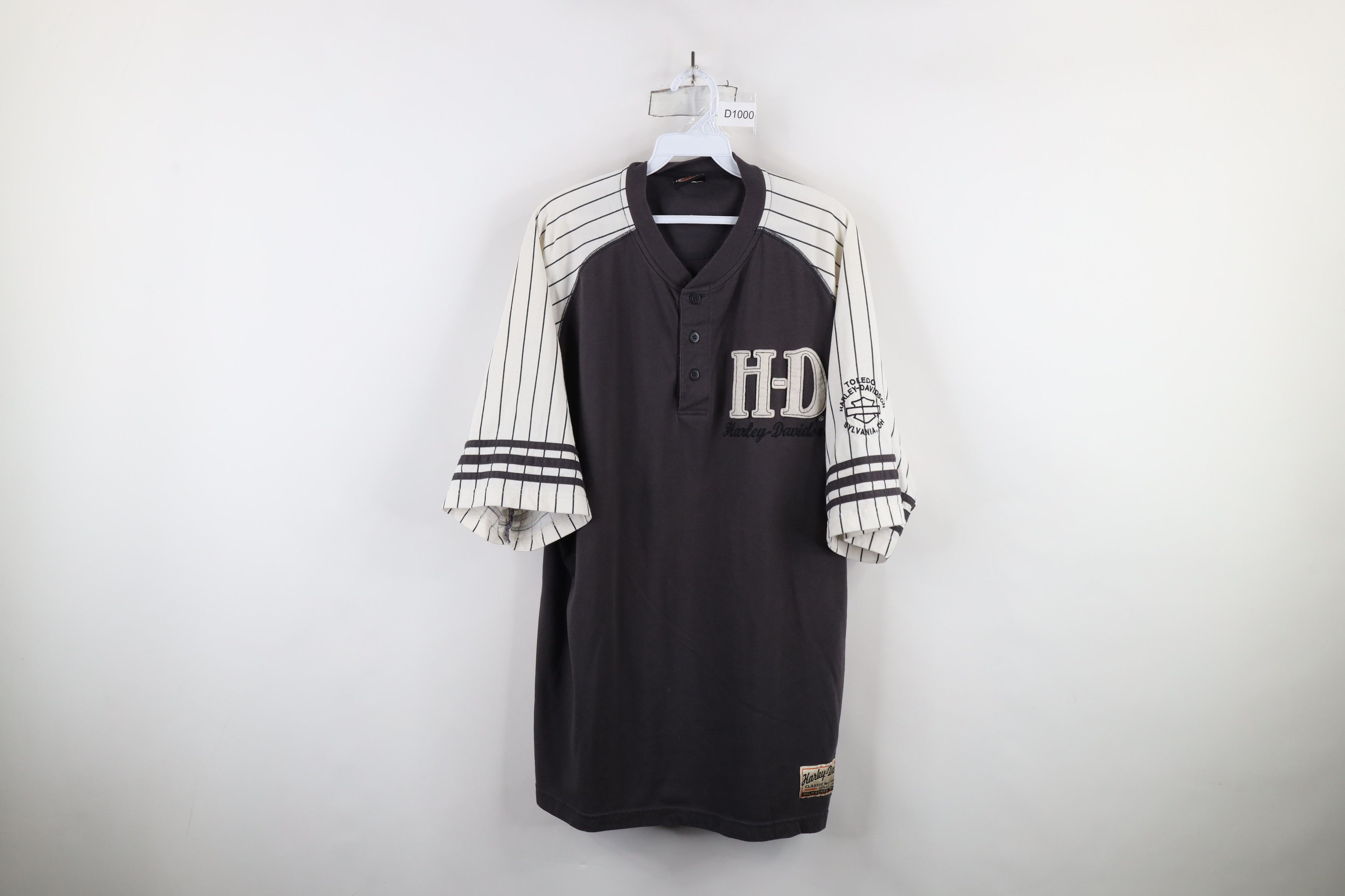 Harley Davidson × Vintage Vintage 90s Y2K Harley Davidson Baseball Henley T-Shirt Gray Size US XXL / EU 58 / 5 - 1 Thumbnail