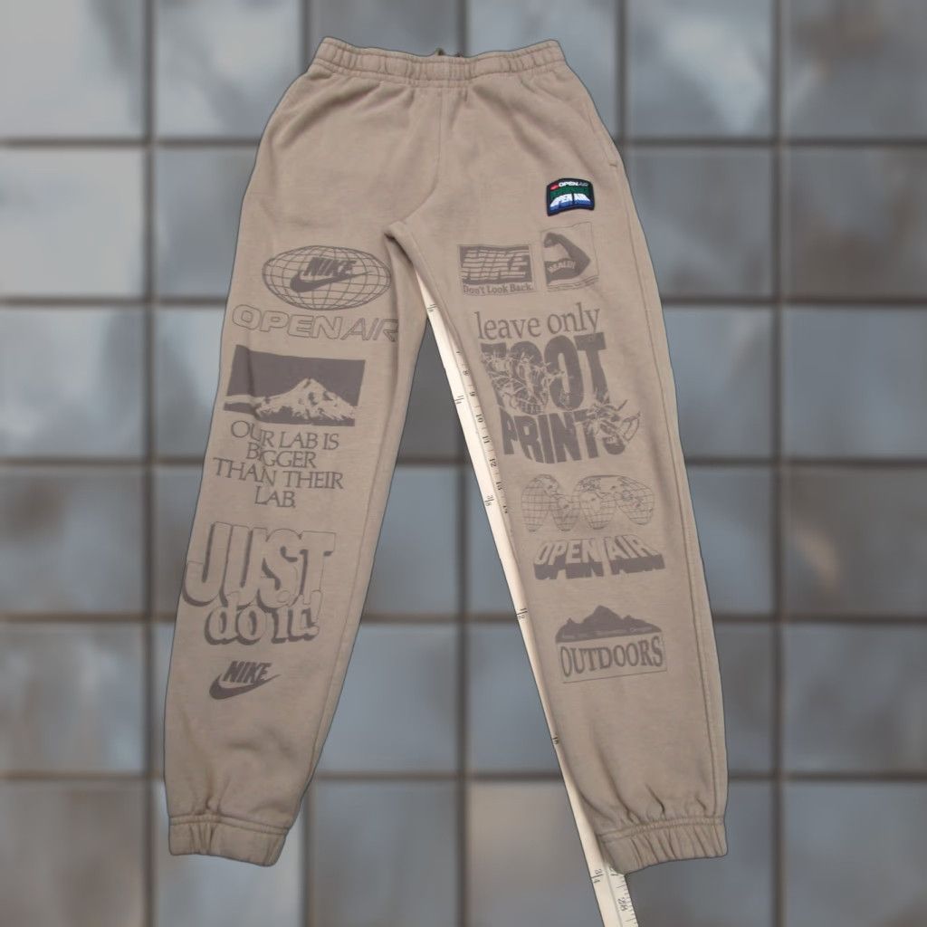 Nike Pants Mens Small Tan Open Air Performance Fleece Sweatpants Joggers Graphic