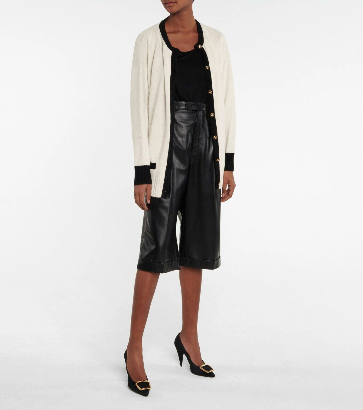 Saint Laurent Paris o1bcso1str0125 Long Cardigan In Cashmere in Natural/Noir Size S / US 4 / IT 40 - 2 Thumbnail