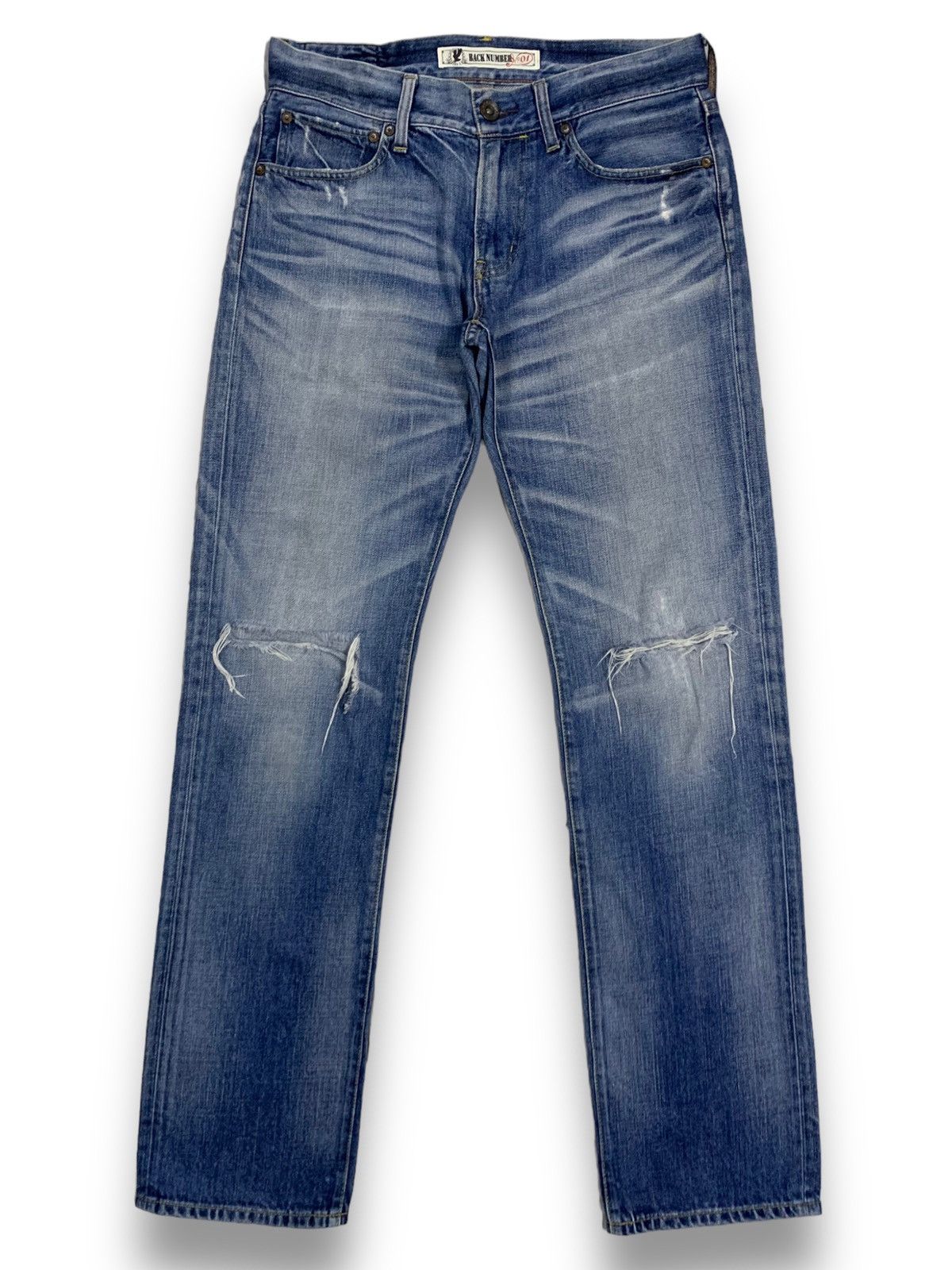 Japanese Brand Vintage Back Number Whiskers Straight Leg Distressed Jeans Size US 32 / EU 48 - 1 Thumbnail