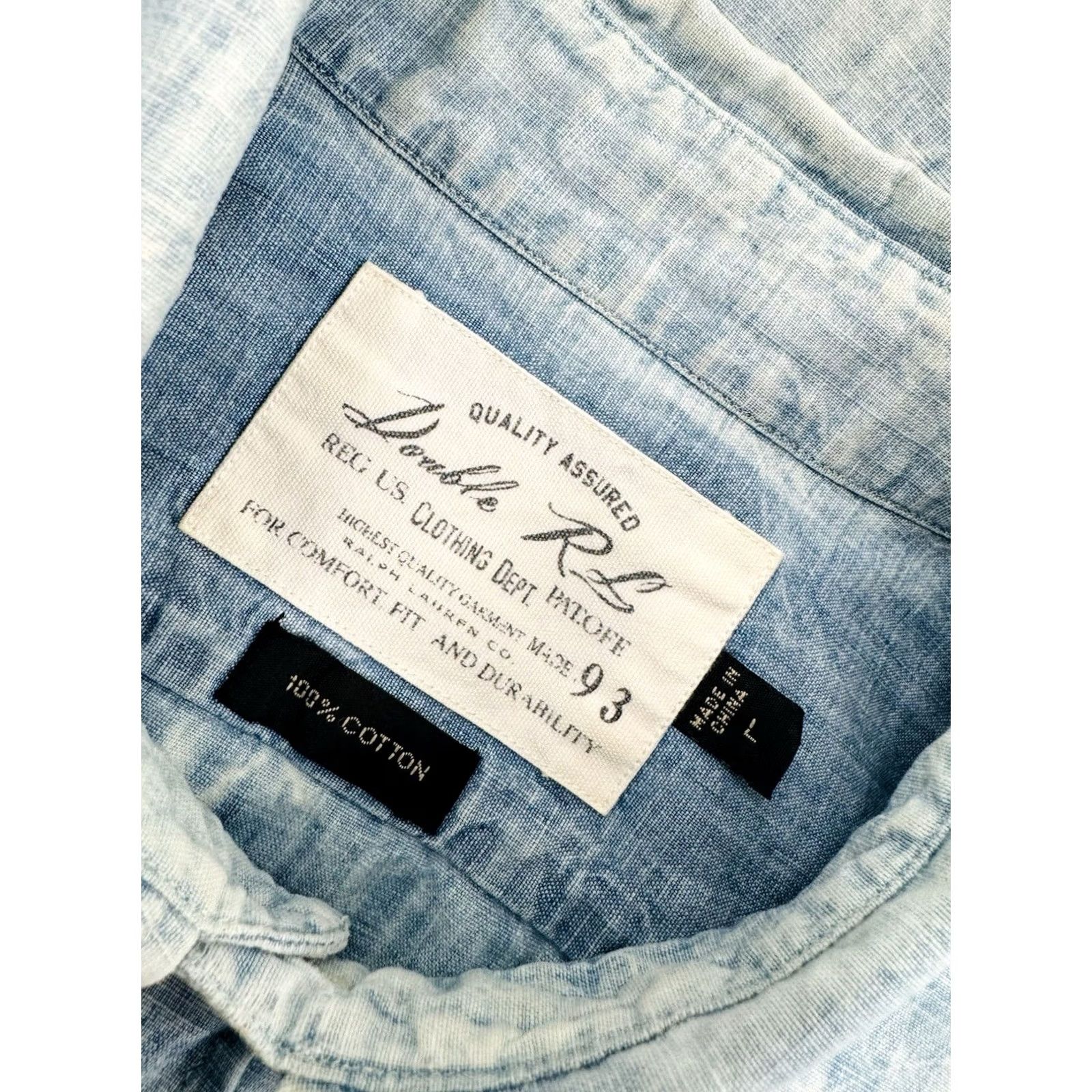 Ralph Lauren DOUBLE RL Ralph Lauren Tie Dye Mens L Chambray Shirt Shirt Mens L Blue White Chambray 90s Tie Dye Polo Style Button-Up Short Sleeve Mens Size US L / EU 52-54 / 3 - 6 Thumbnail