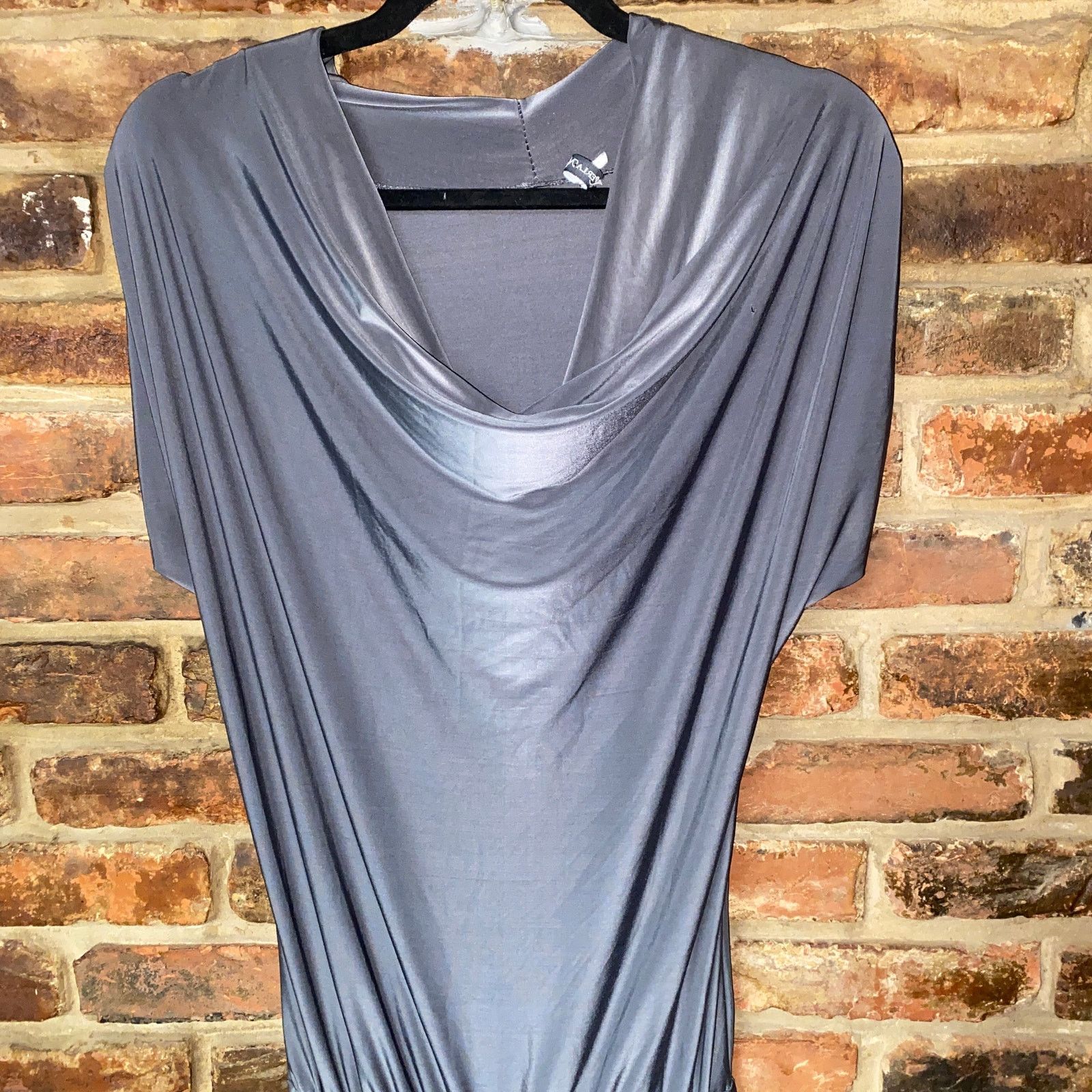 Other Perla Nera Gray Silver Metallic Cowl Neck Jumpsuit 8 Size 30" / US 8 / IT 44 - 2 Thumbnail