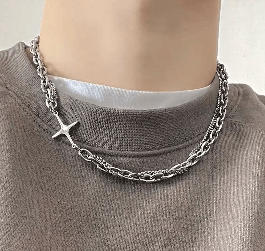 Jewelry Punk Double Layer Cross Chain Necklace Size ONE SIZE - 1 Thumbnail