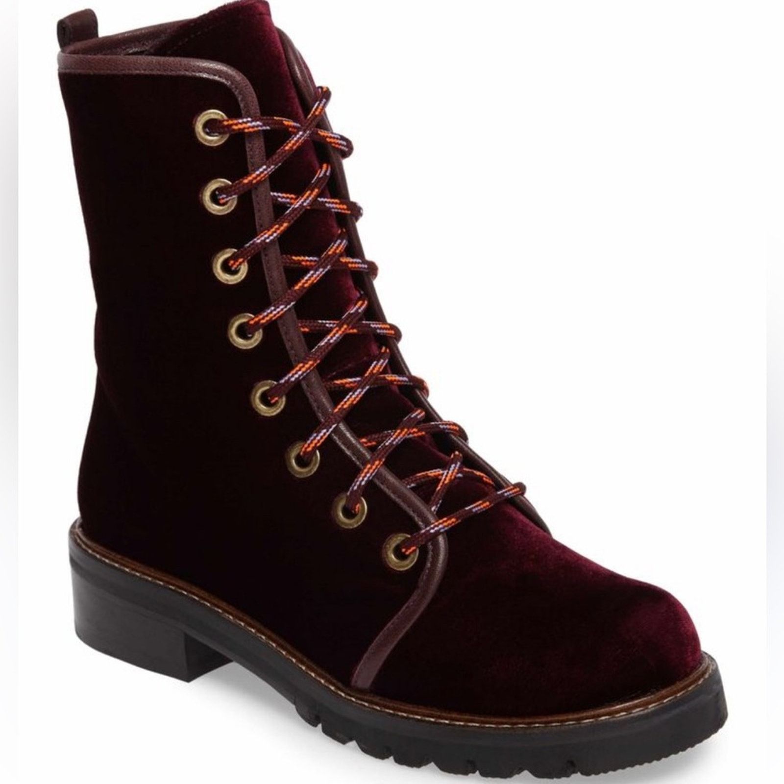 Stuart Weitzman Stuart Weitzman 10 Metermaid Burgundy Velvet Combat Boots Size US 10 / IT 40 - 2 Thumbnail