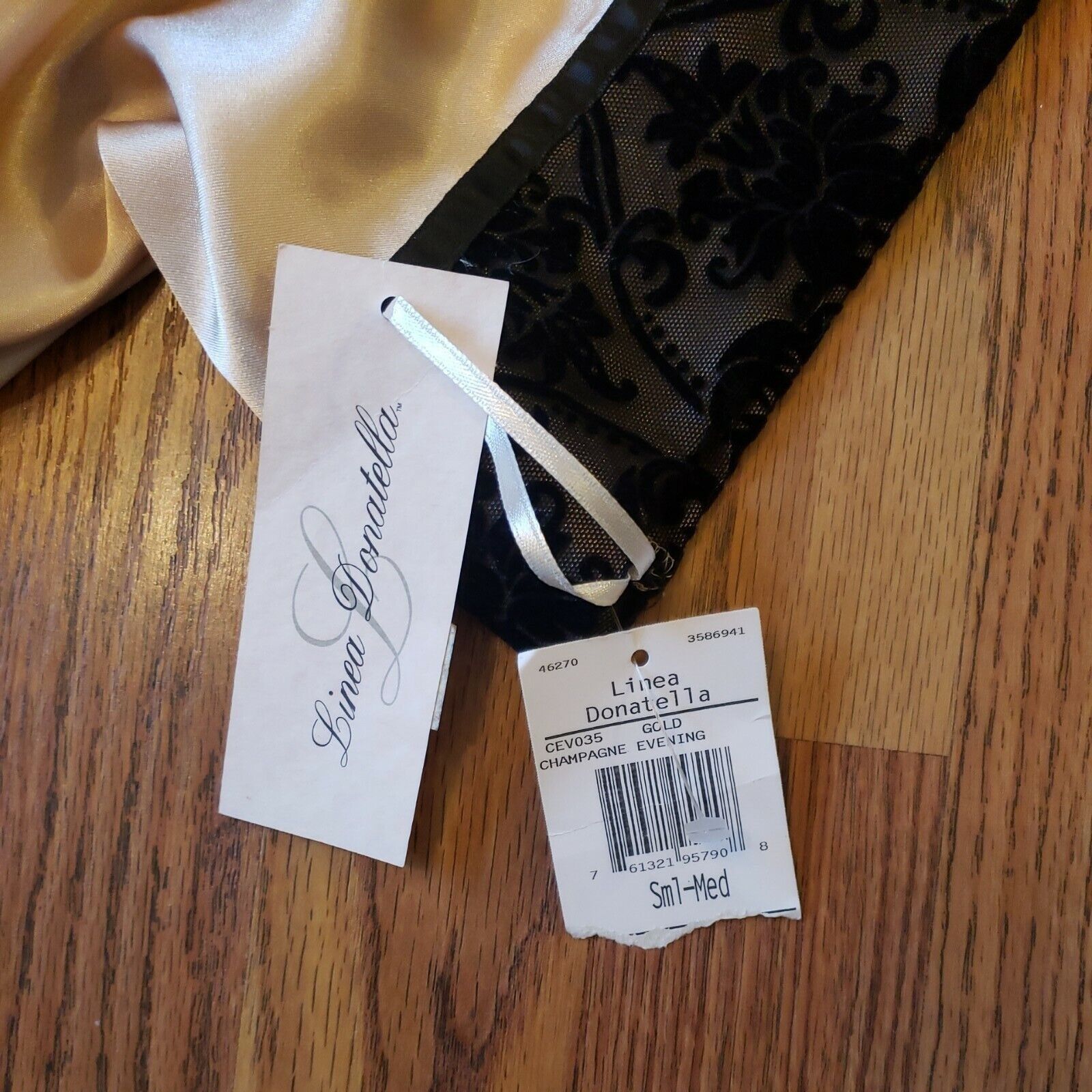 Vintage Champagne Satin Peignoir Set S/M Long Sheer Nightgown Gown V Size ONE SIZE - 10 Thumbnail