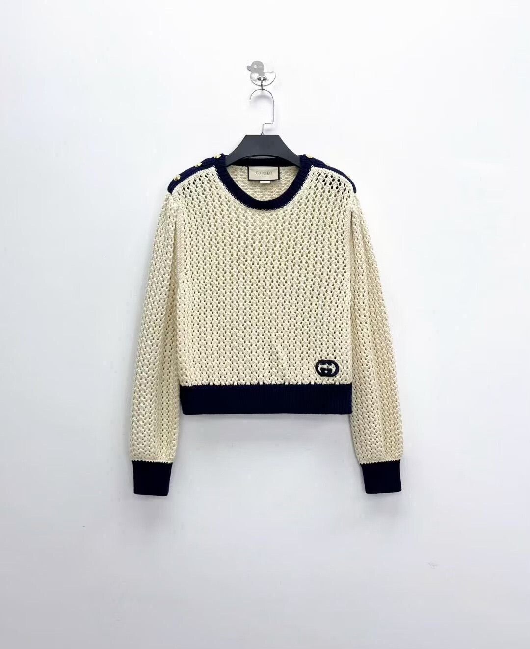 Gucci Gucci White Openwork Gold Buckle Knit Sweater Size US M / EU 48-50 / 2 - 1 Thumbnail