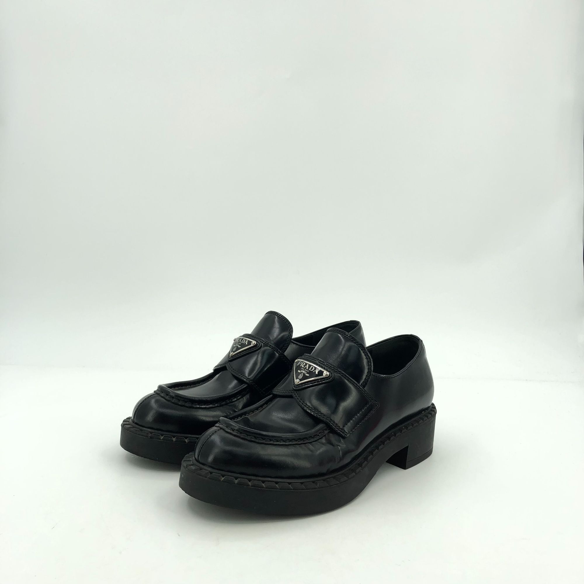 Prada Prada Womens Black Leather Loafers Size 35 Thick Sole Triang Size US 5 / IT 35 - 9 Thumbnail