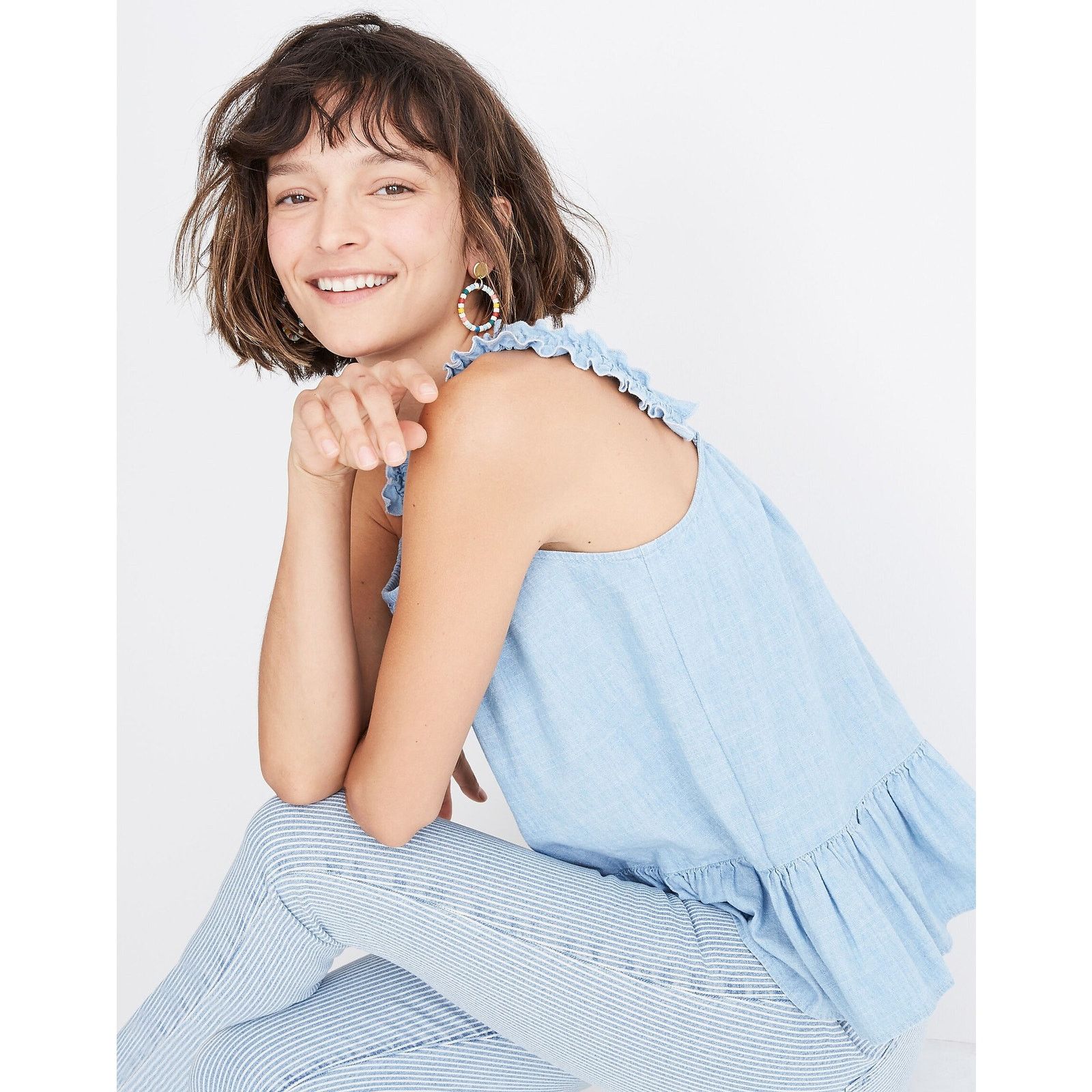 Madewell EUC *Madewell* Women's Ruffle-Strap Denim Blue Cami Top 00 Size XXS / US 00 / IT 34 - 1 Thumbnail