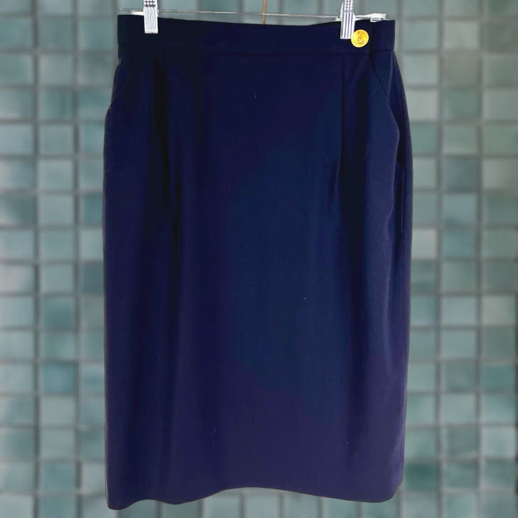 Vintage JH Collectibles A-Line Wool Midi Skirt Womens Size 12 Blue Pockets Zip Button 90s Size 34" / US 12 / IT 48 - 1 Thumbnail