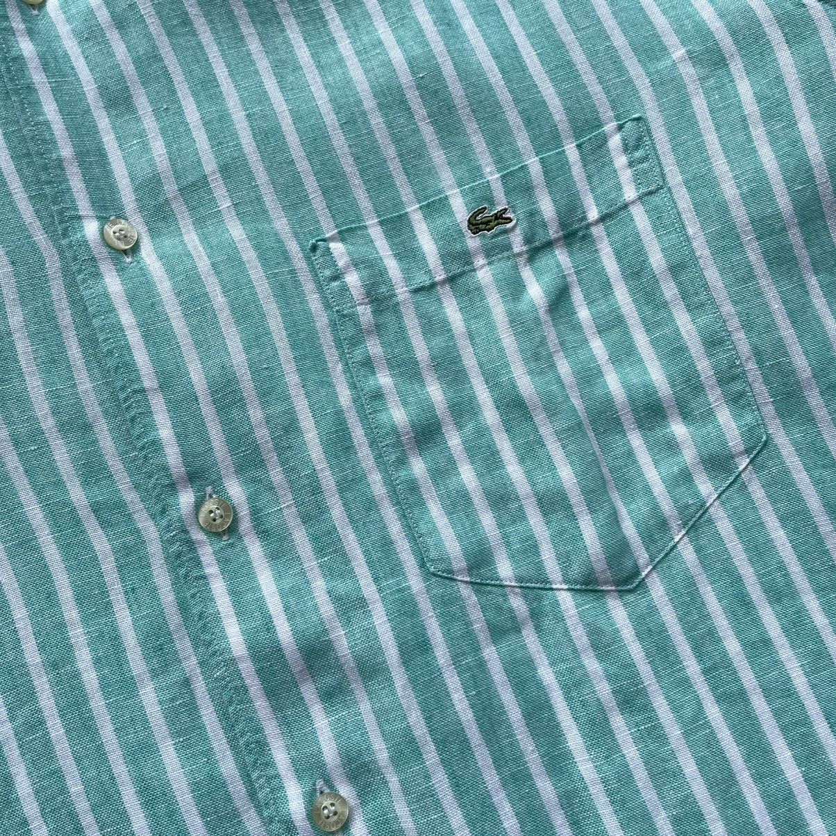 Lacoste × Vintage Lacoste Linen Flax Stripe Pocket Shirt Mint/White Size US XL / EU 56 / 4 - 5 Thumbnail