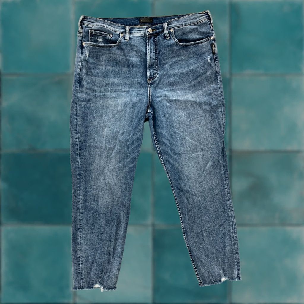Silver Jeans Co. Silver Jeans Calley Skinny Crop Women's 18 Blue Stretch Denim Distressed Grunge Skinny Jeans Size 26" / US 2 / IT 38 - 1 Thumbnail