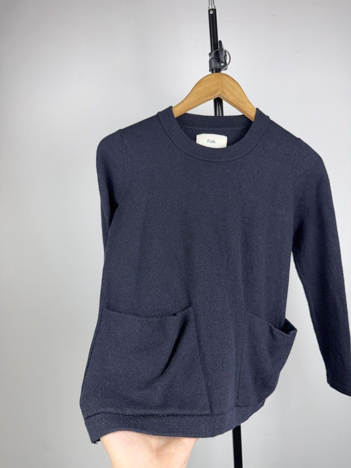Folk Luxury Folk Knit Pocket Long Sleeve Sweater Minimal Navy Size XS / US 0-2 / IT 36-38 - 6 Thumbnail