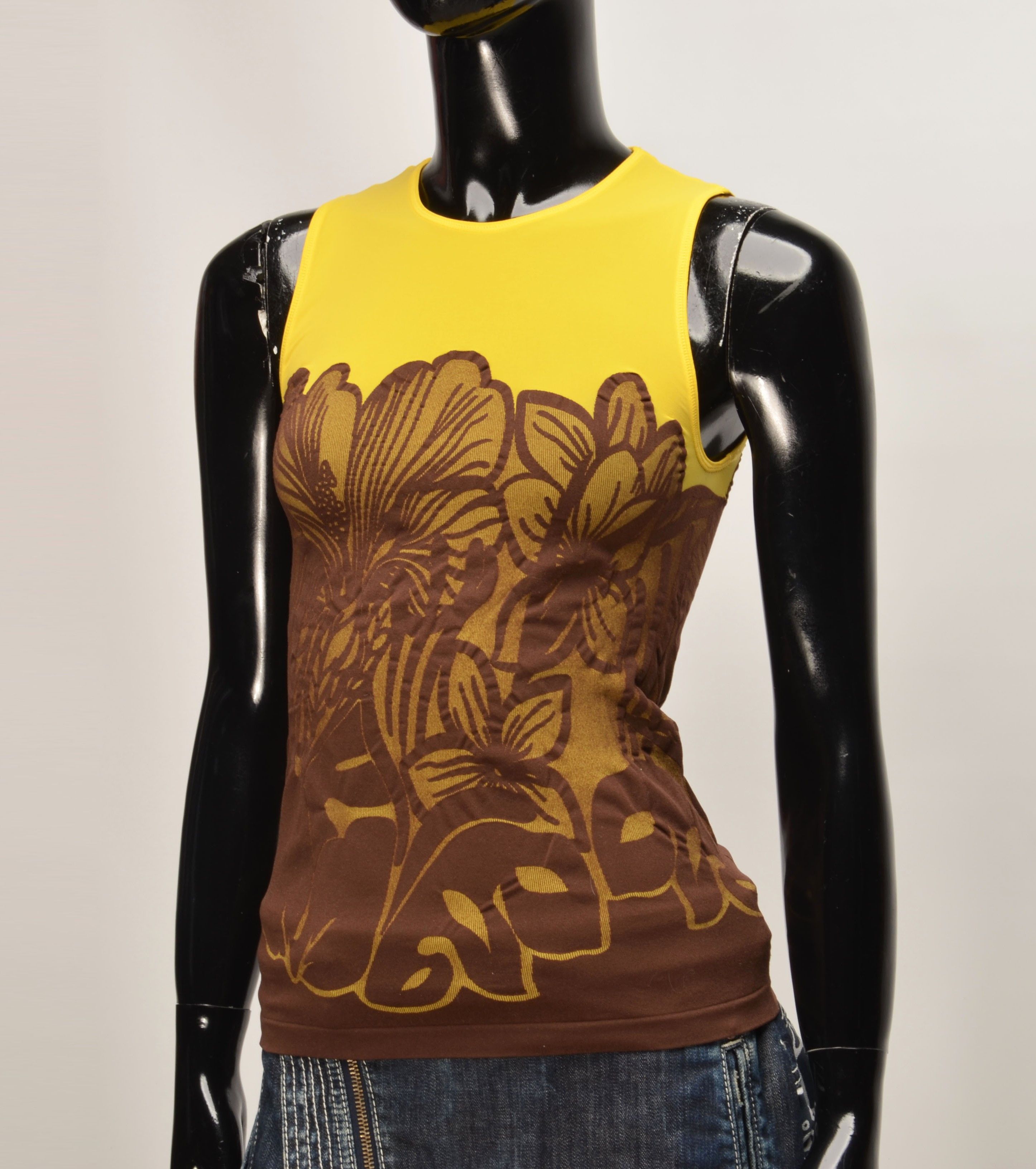 Wolford Wolford Floral Glam Yellow Sleeveless Stretch Top Size S / US 4 / IT 40 - 2 Thumbnail