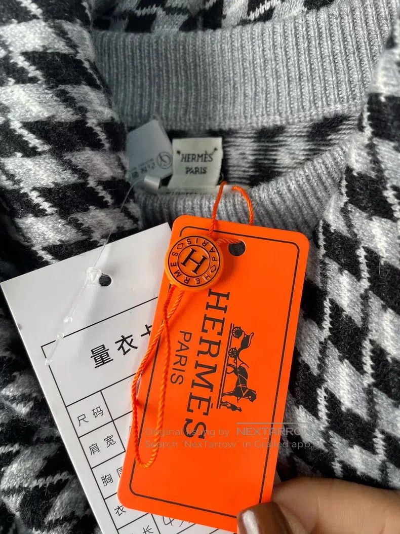 Hermes Hermes Gray houndstooth crewneck long-sleeve wool-knit dre Size XXS / US 00 / IT 34 - 4 Thumbnail