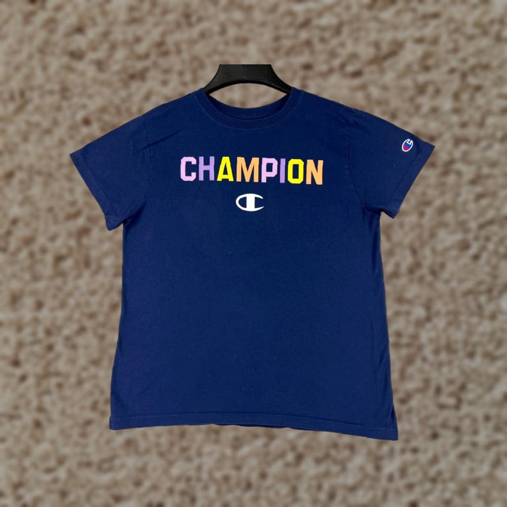 Champion Champion Shirt Mens Large Blue Crew Neck Spellout Logo Short Sleeve Cotton Size US L / EU 52-54 / 3 - 1 Thumbnail