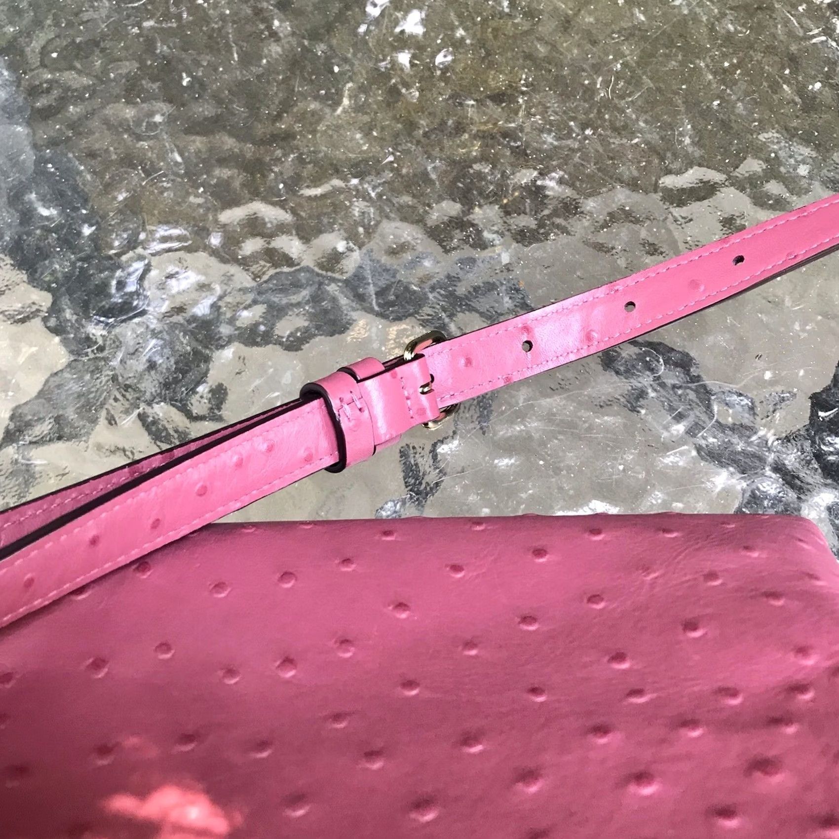 Coach Coach Mia Ostrich Embossed Leather Zip Crossbody Shoulder Bag Womens Medium Pink with Dust Bag Size ONE SIZE - 6 Thumbnail