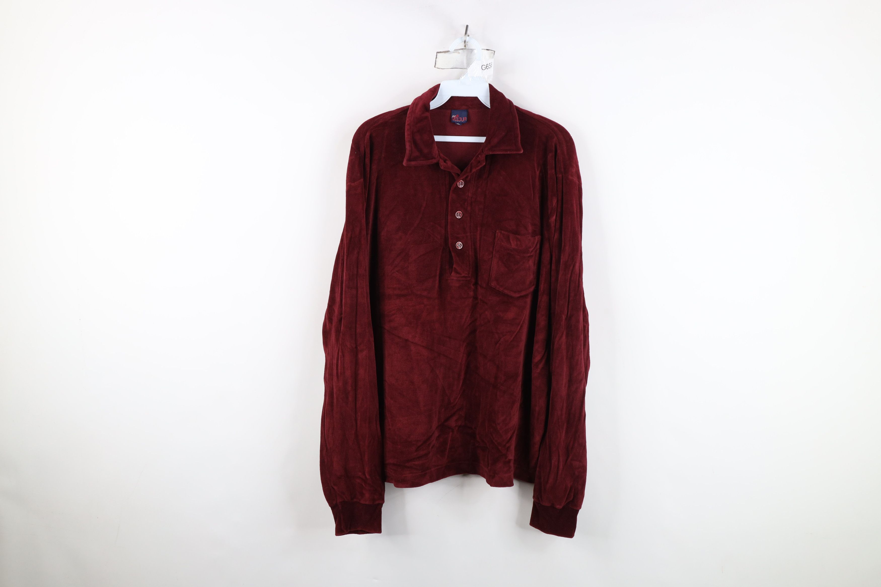 Vintage Vintage 70s Streetwear Velour Collared Long Sleeve Polo Red Size US XL / EU 56 / 4 - 1 Thumbnail