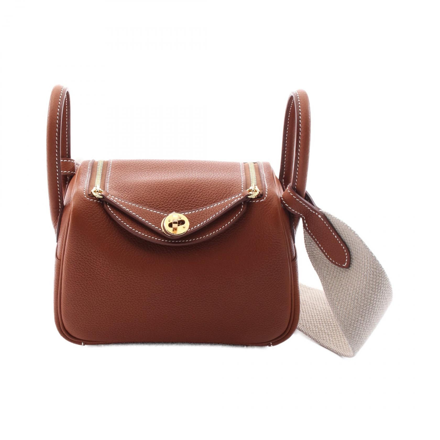 Hermes Hermes Lindy Mini Vau Barenia Shoulder Bag Leather Shoulder Bag Stamp W (2024) in Brown, Women's